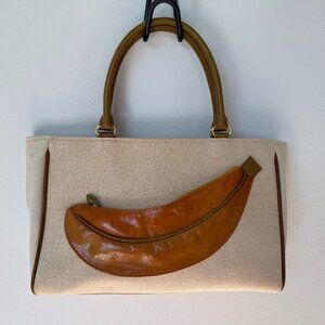 Rare Vintage Inge Sport Banana Appliqué Canvas Leather Tote Bag 80s 90s Pop Art